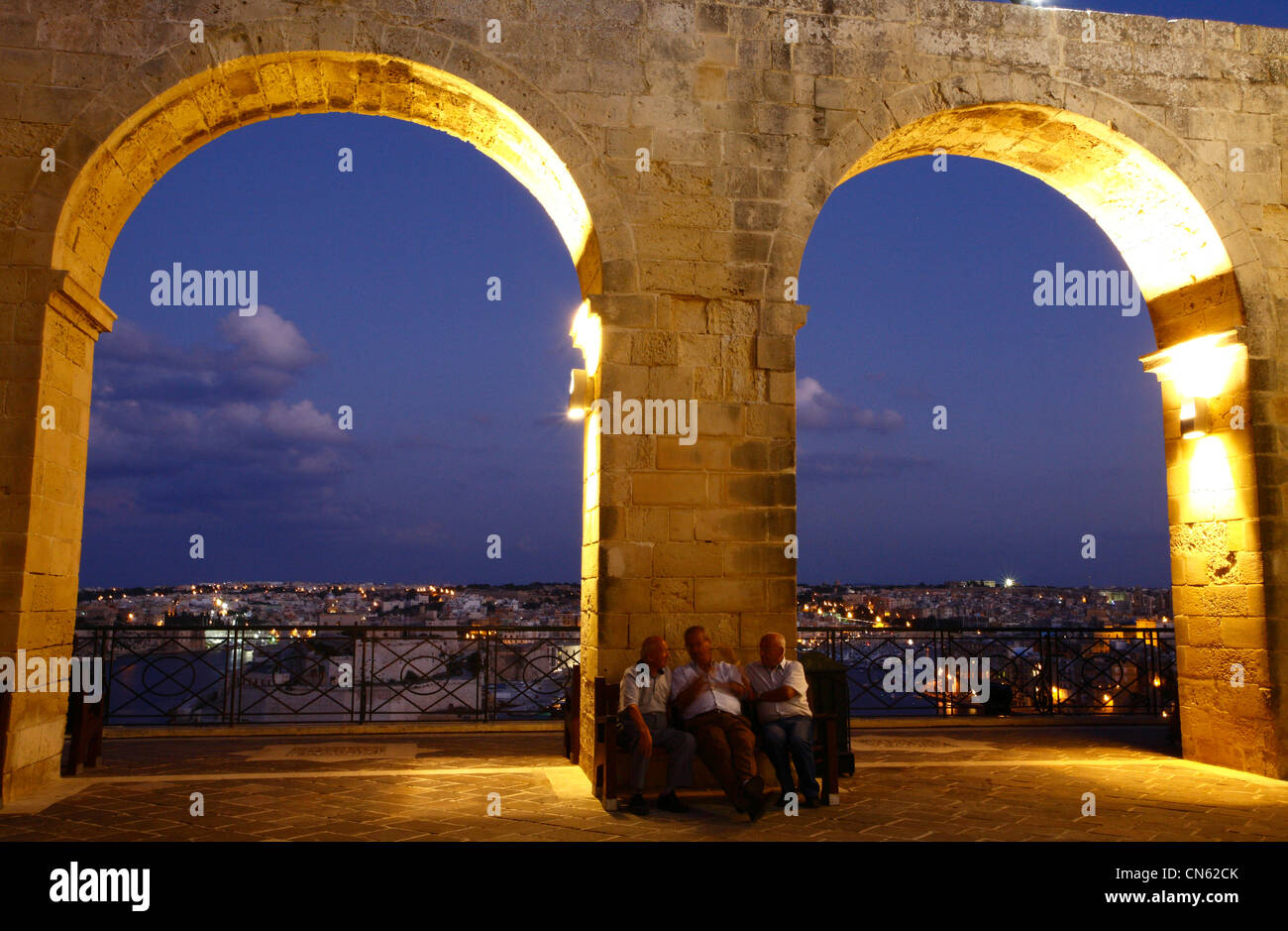 Malta, Valletta, listed as Wold Heritage by UNESCO, old people talking in the Upper Barraca Gardens Stock Photo