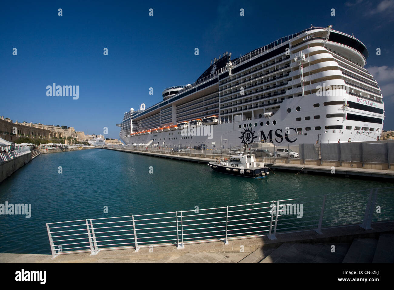 Malta, Valletta, MSC Splendida cruise ship in the harbour Stock Photo