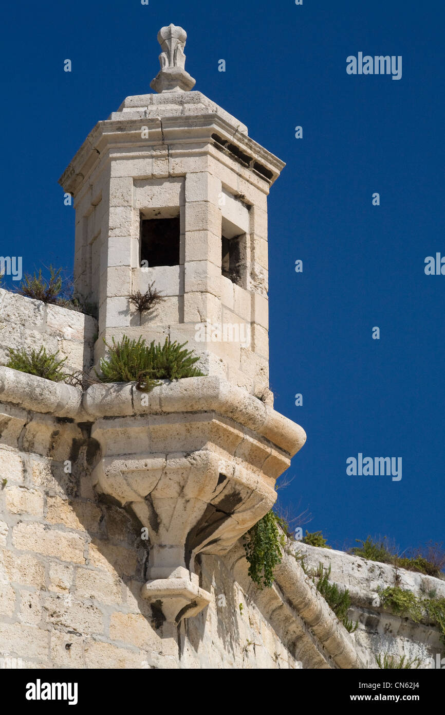 Malta, the Three Cities, Vittoriosa, defensive tower of San Angelo Fortress Stock Photo
