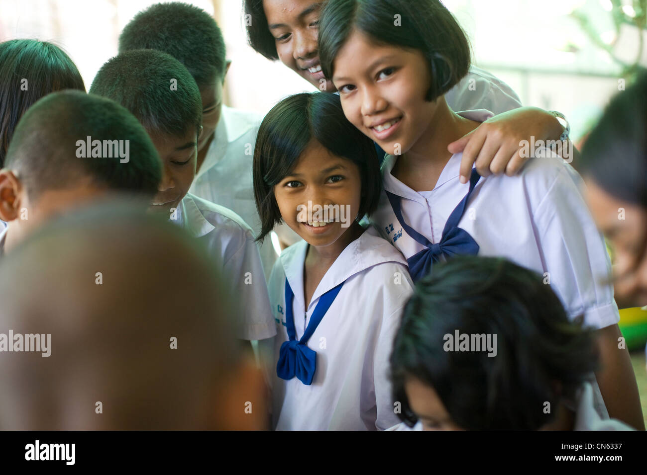Pupils at a primary school in Songkhla collect rubbish and bring it to school as part of a Waste Management Project. Stock Photo