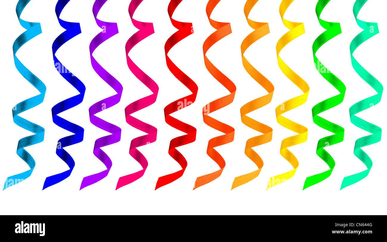 Ten decorative ribbons in different colors isolated on white Stock ...