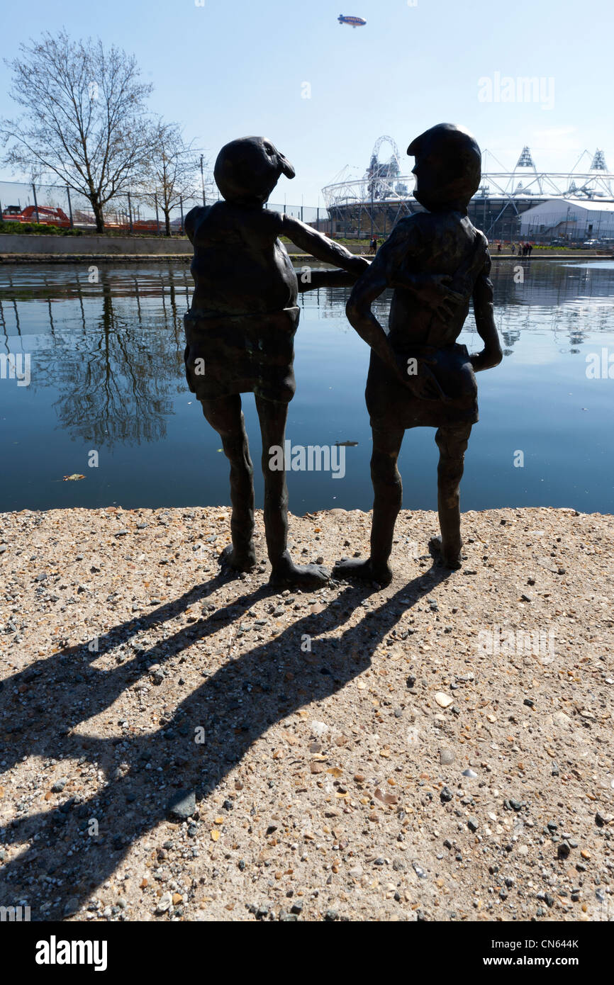 Small bronze sculptures near The 2012 London Olympic Stadium from the