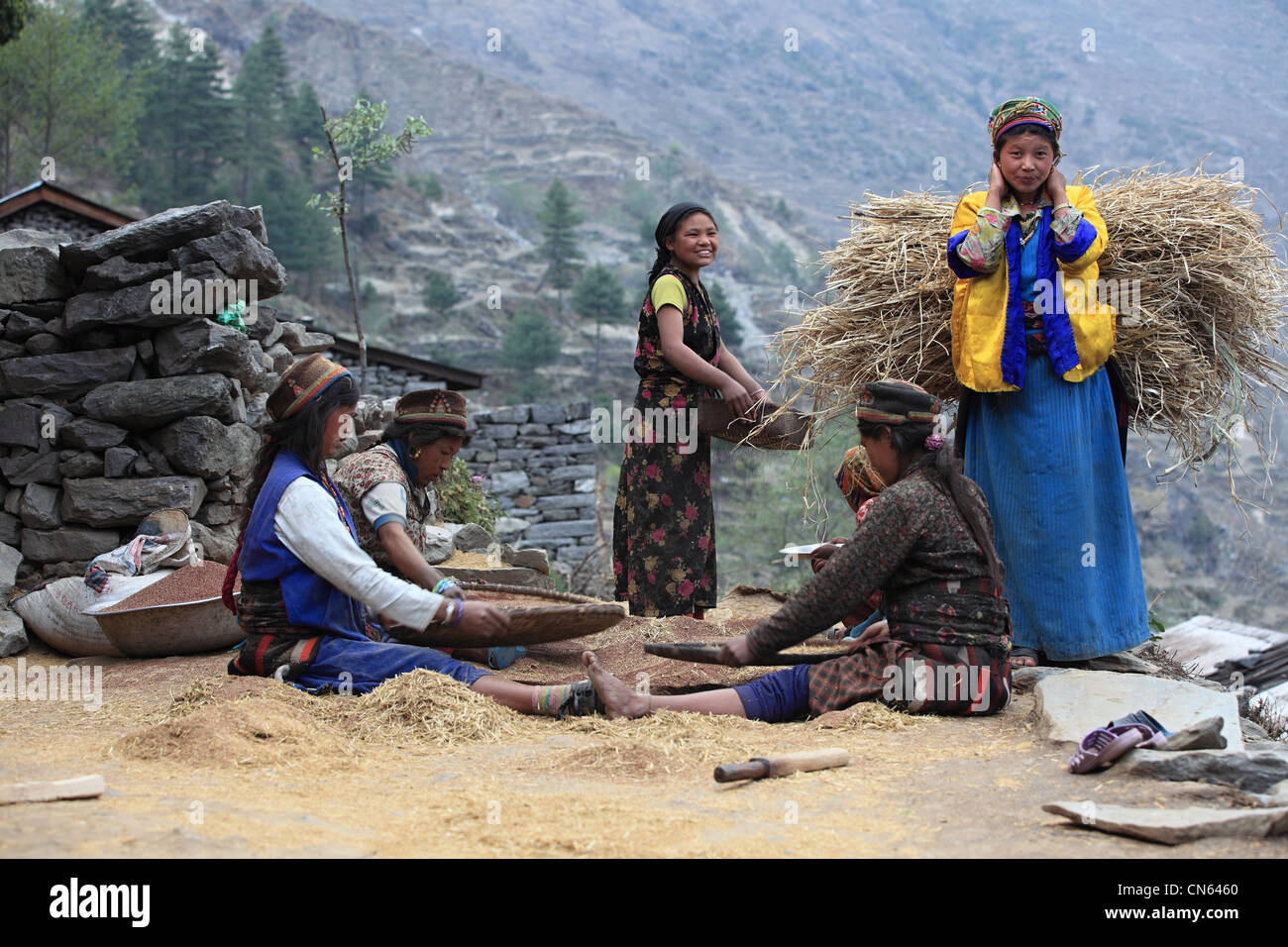 Nepali rural Tamang woman Nepal Stock Photo