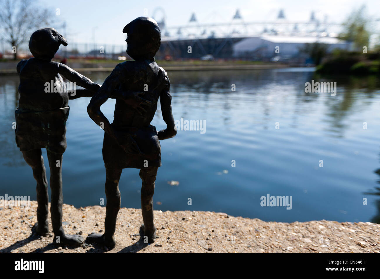 Small bronze sculptures near The 2012 London Olympic Stadium from the