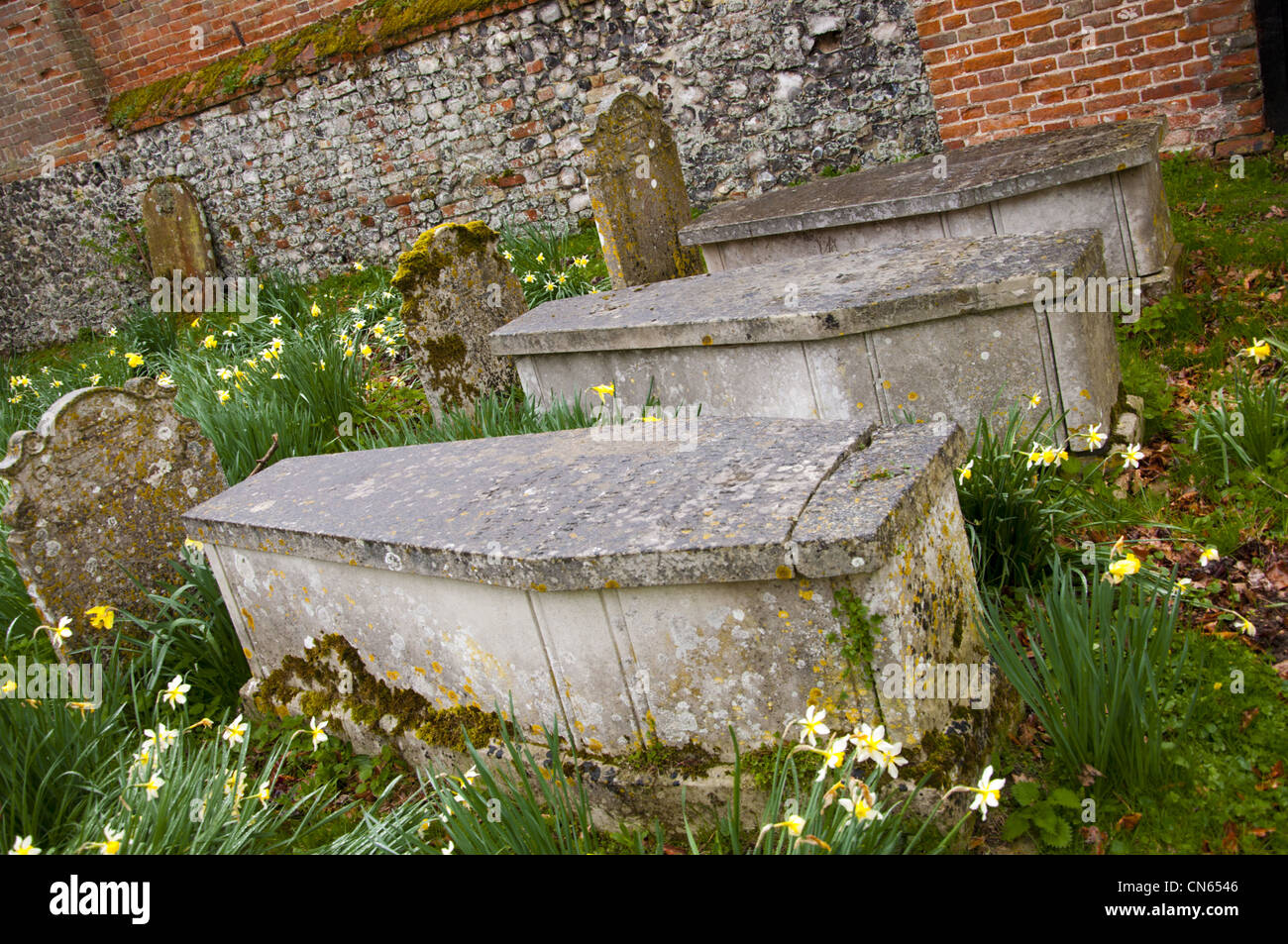 Stone coffin tombs in graveyard Stock Photo