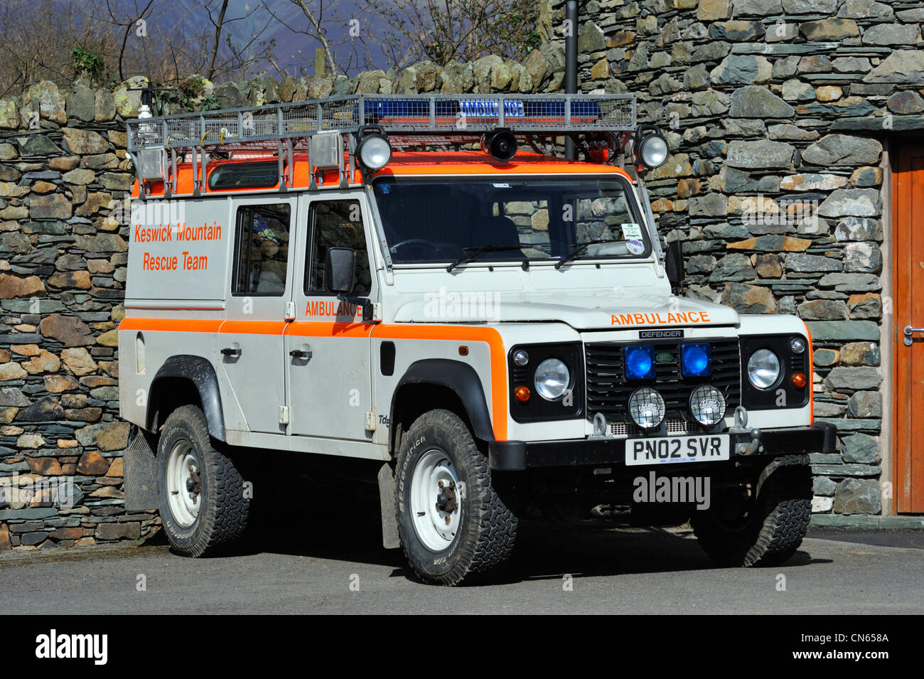 Keswick Mountain Rescue Team Ambulance. Keswick, Lake District National Park, Cumbria, England, United Kingdom, Europe. Stock Photo