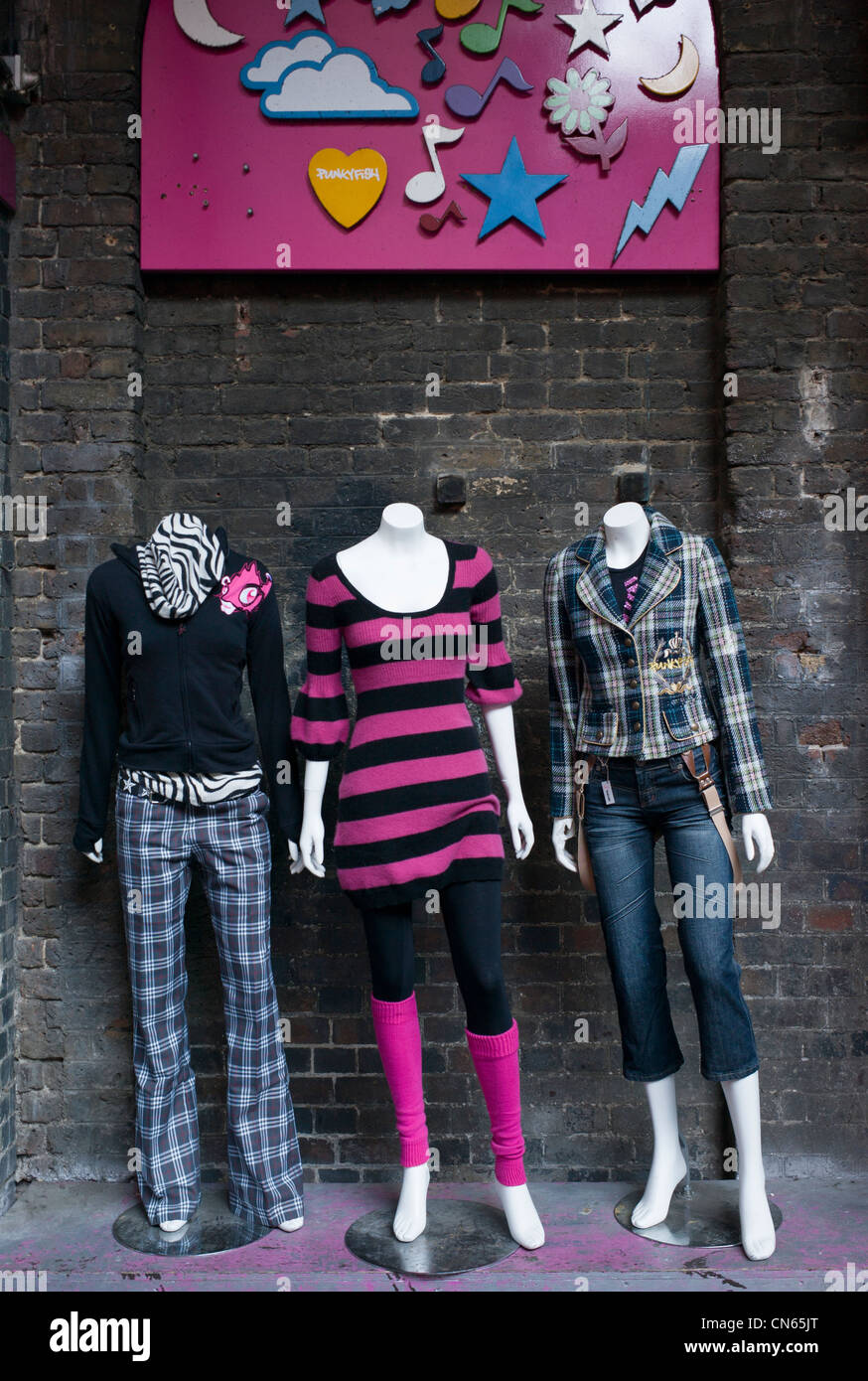 Mannequins wearing, displaying cloths, Camden Market, Camden Town, London, England Stock Photo