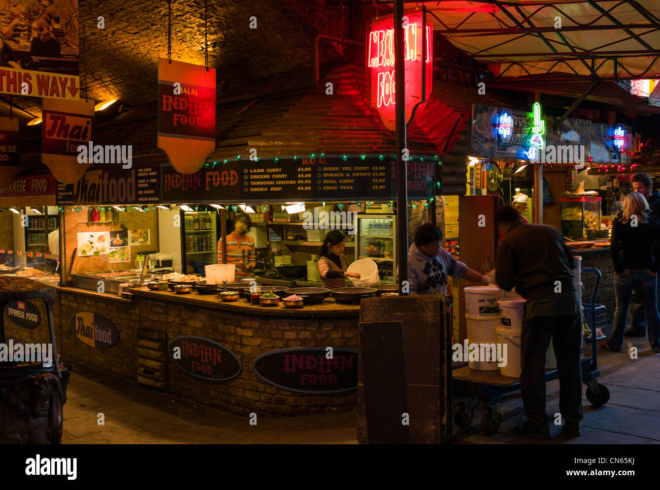 Indoor oriental, continental food stall, Camden Market, Camden Town, London, England Stock Photo