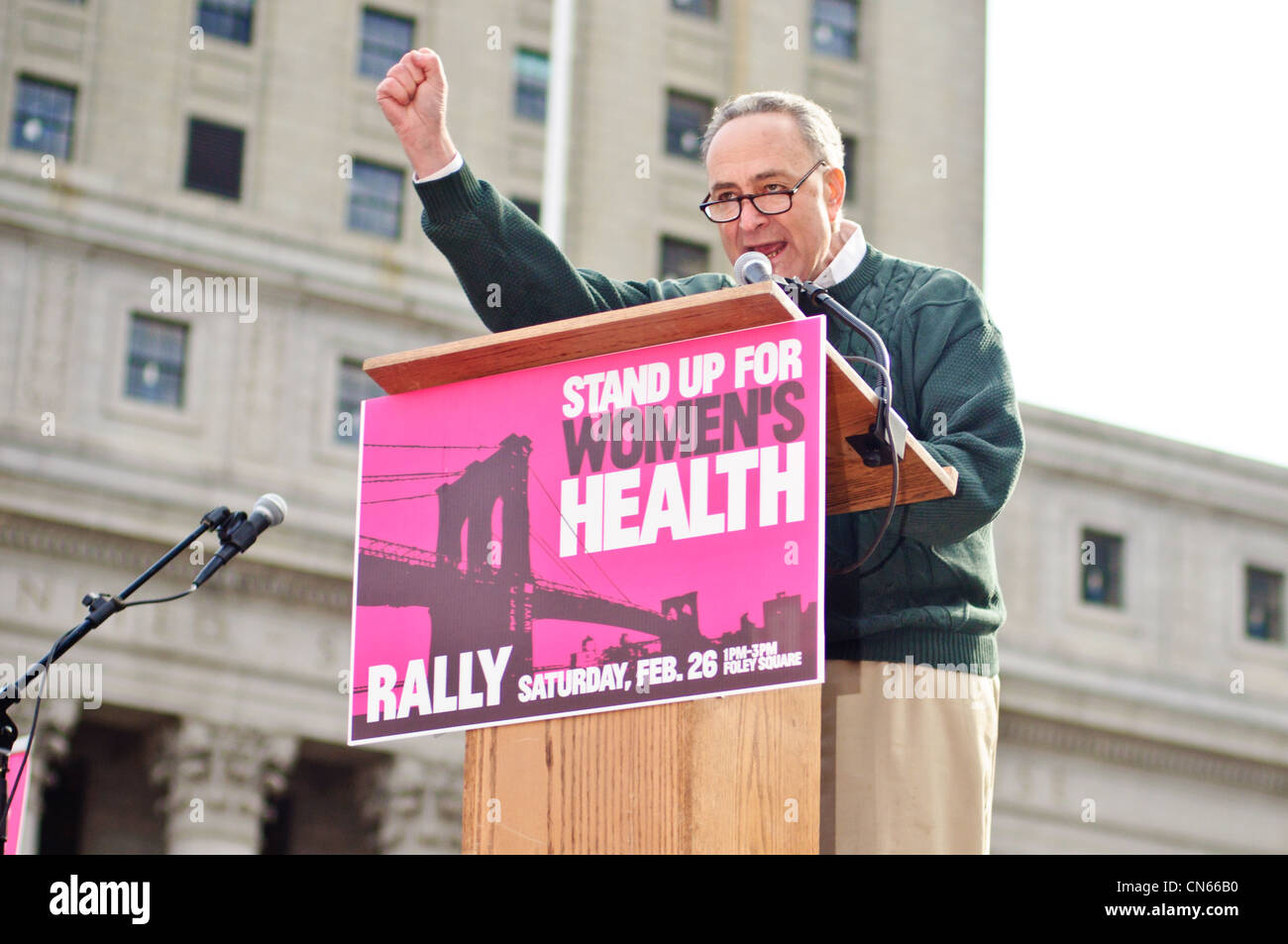 Senator Churck Schumer speaking at the Rally for Women's Health at Foley Square in Manhattan. Feb. 26, 2011 Stock Photo