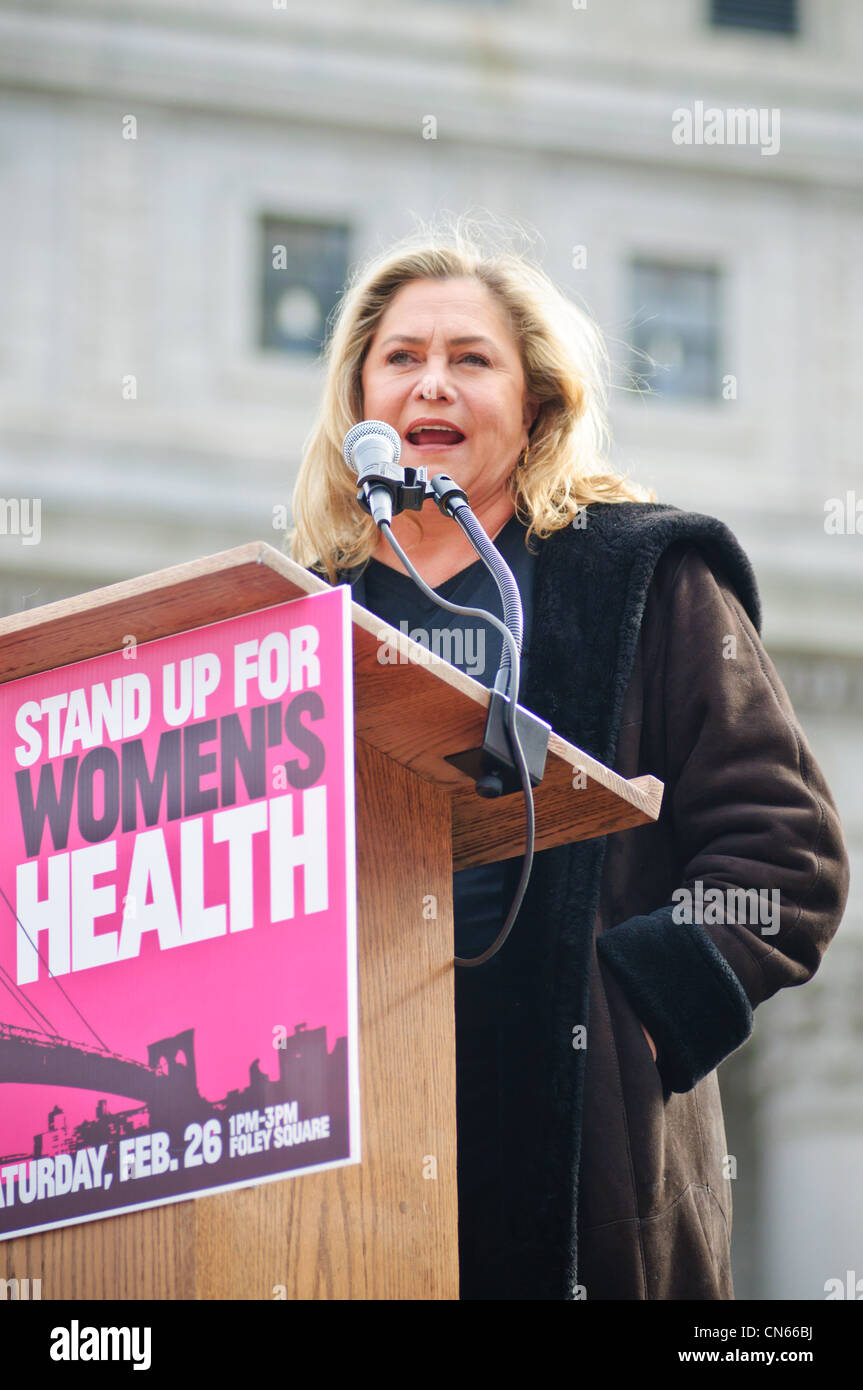 Kathleen Turner speaking at the Rally for Women's Health at Foley Square in Manhattan. Feb. 26, 2011 Stock Photo