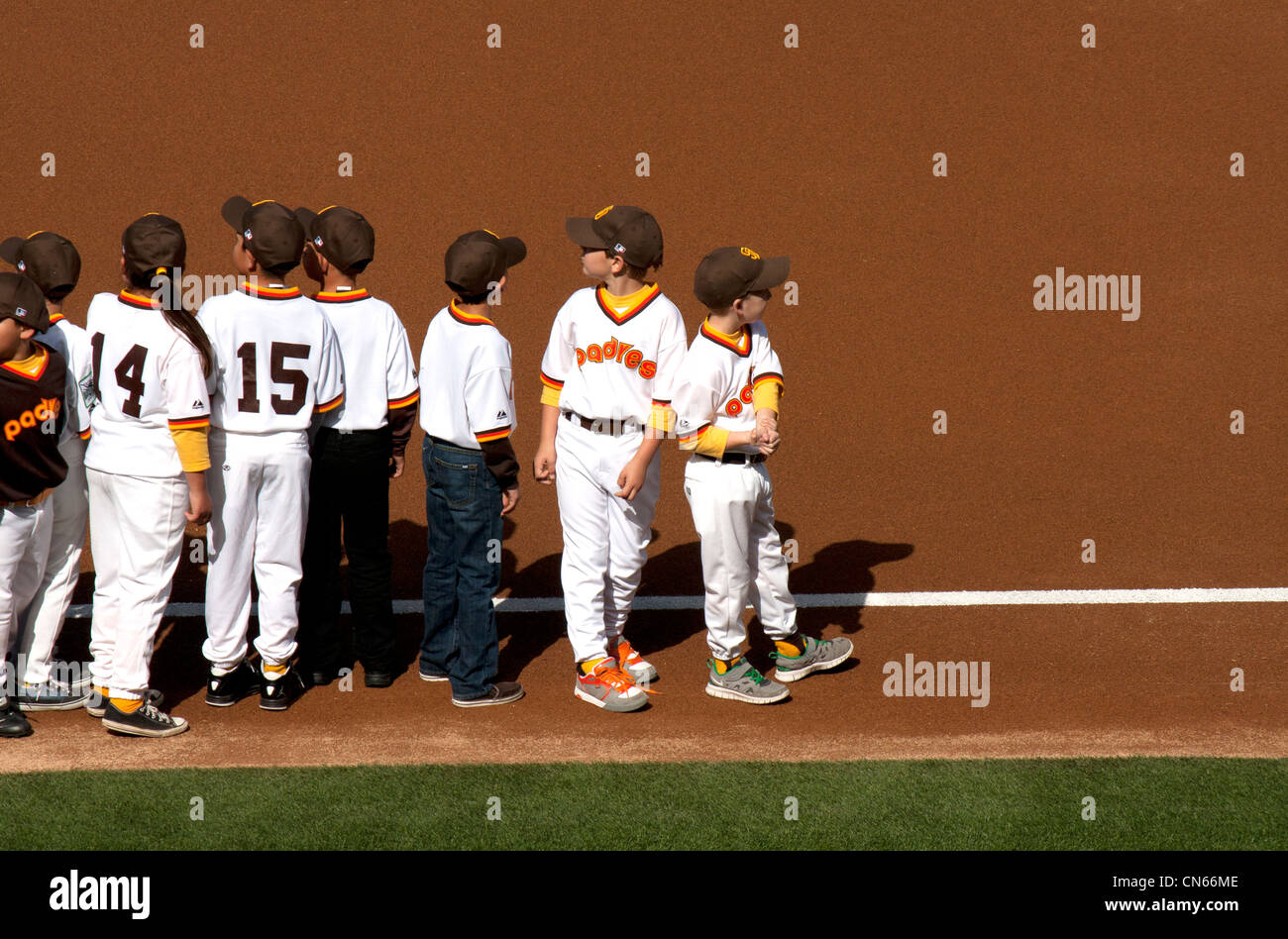 Little league players are introduced at the San Diego Padres 2012 opening  game Stock Photo - Alamy