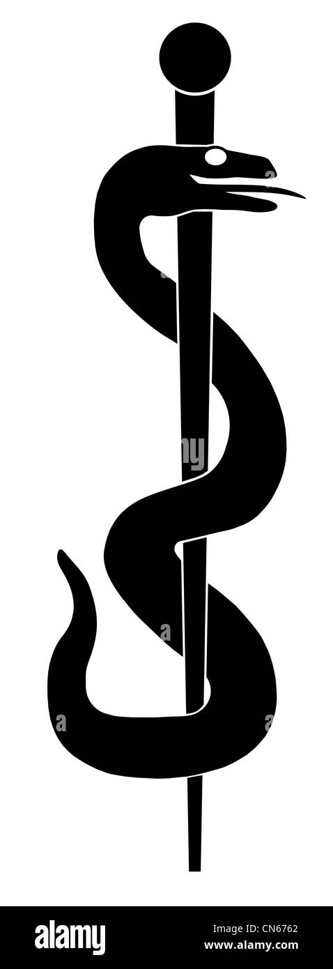 Rod of Asclepius Snake Coiled Up Silhouette Isolated on White Background Illustration Stock Photo