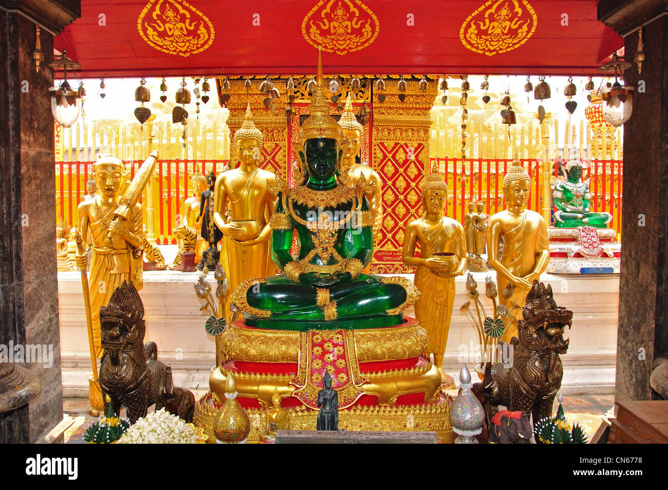 Emerald Buddha at Wat Phrathat Doi Suthep Buddhist temple, Doi Suthep, Chiang Mai, Chiang Mai Province, Thailand Stock Photo