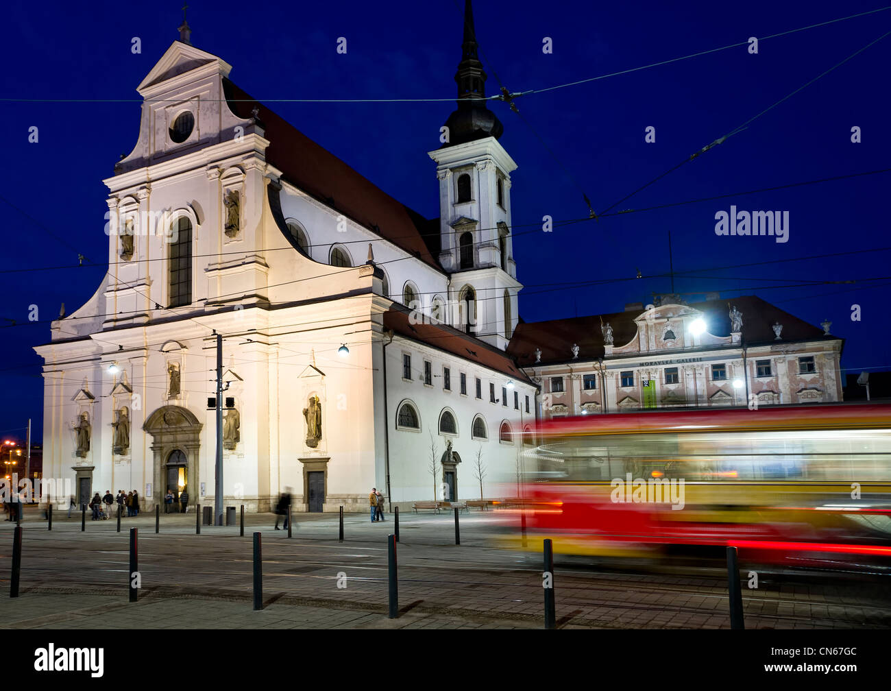 BRNO, CZECH REPUBLIC - MARCH 5th: View of St. Thomas Church (Moravske Nam) at night in Brno. Taken March 5th, 2011. Stock Photo