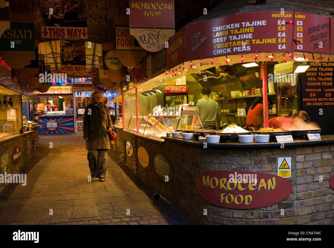 Food stall Camden Market, Camden, London, England, UK Stock Photo