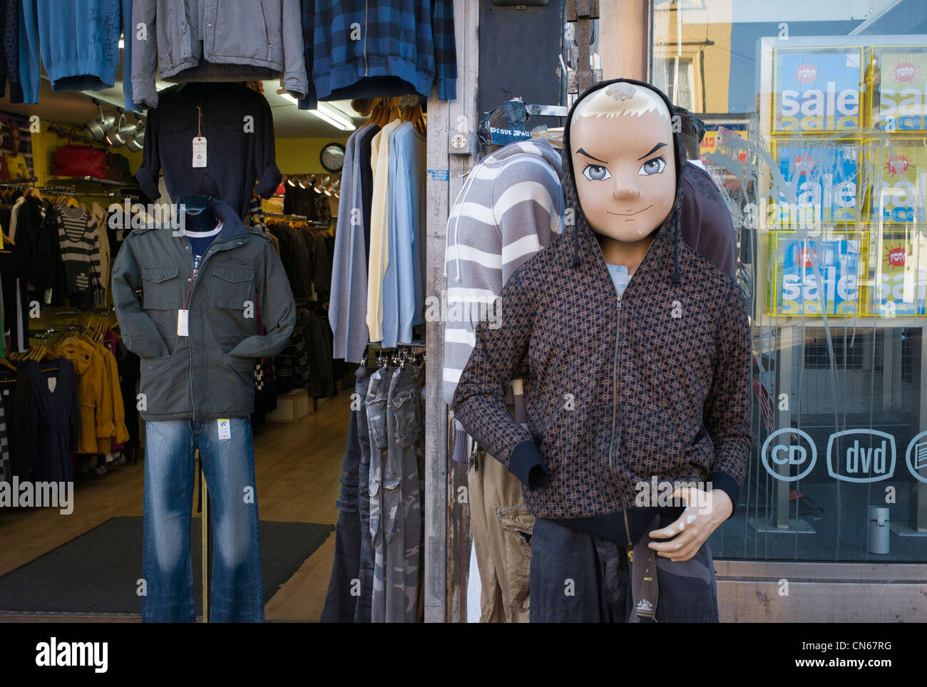 Dressed mannequins, models, outside cloths shops in Camden Market, Camden Town, London UK Stock Photo