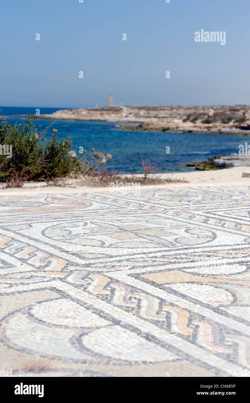 Sabratha. Libya. View of the beautiful mosaics of the Seaward Baths which overlooks the sea and dates from the late first Stock Photo