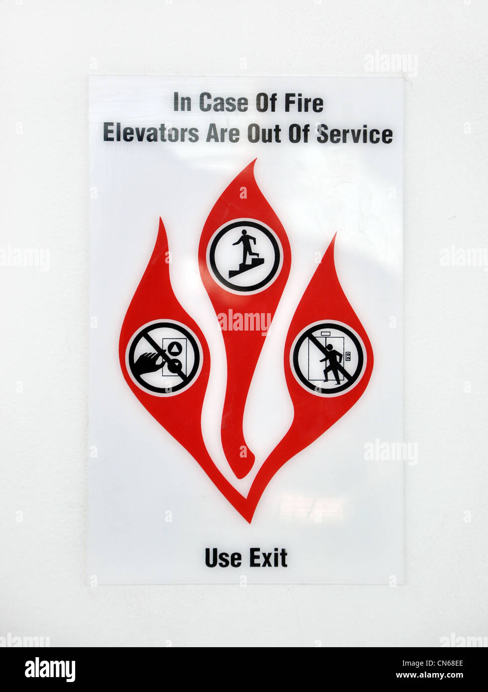 In case of fire, please use stairway Stock Photo
