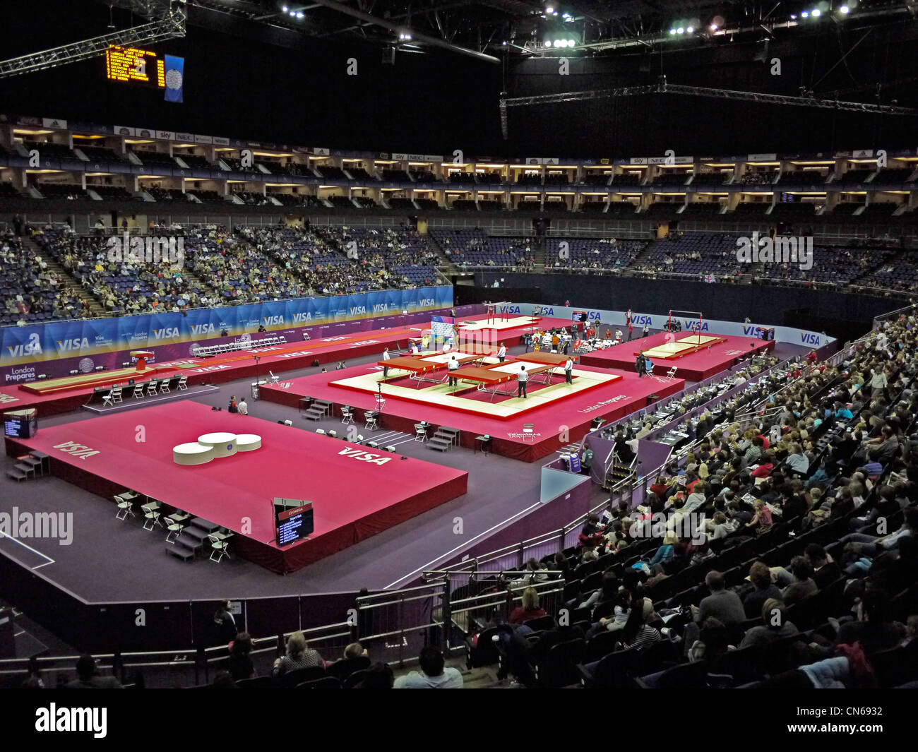 Inside view of the North Greenwich Arena during the Olympic Test Event for Gymnastics. Stock Photo