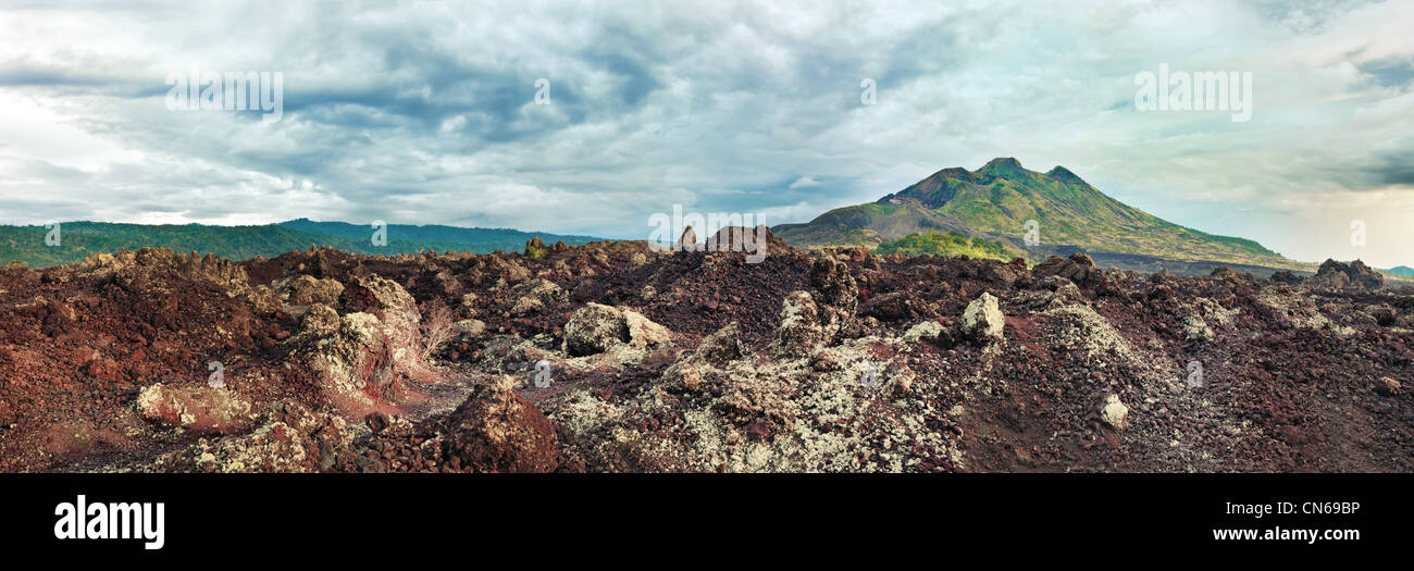 View of lava and violcano Batur. Bali Stock Photo