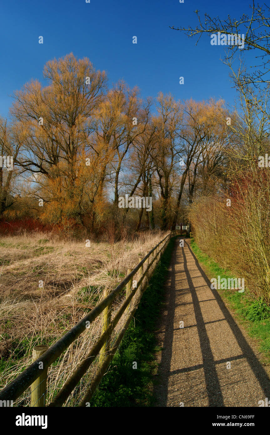 UK,Somerset,Path and Entrance to Nature Reserve at Chard Reservoir Stock Photo