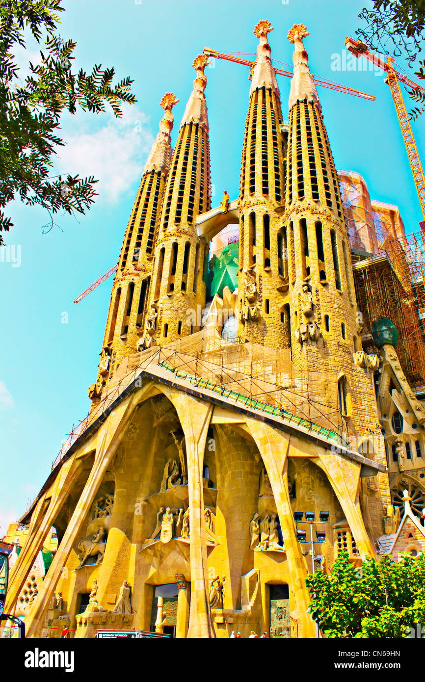 La Sagrada Familia - the impressive cathedral in Barcelona, Spain. Stock Photo