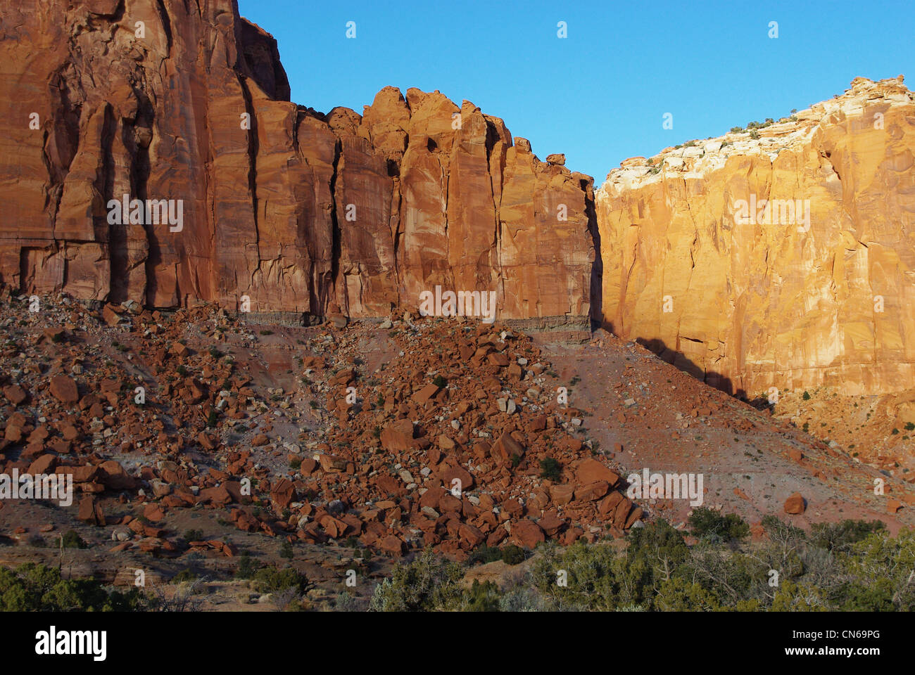 Light variations on beautiful red rock walls, Capitol Reef National Park, Utah Stock Photo