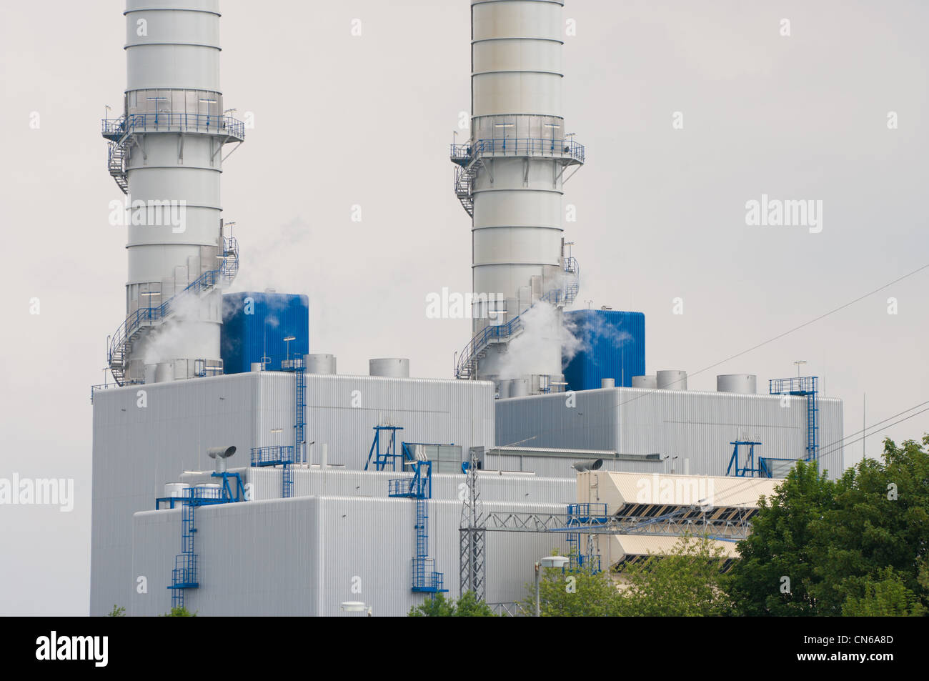 two chimneys as a part of a nuclear plant Stock Photo