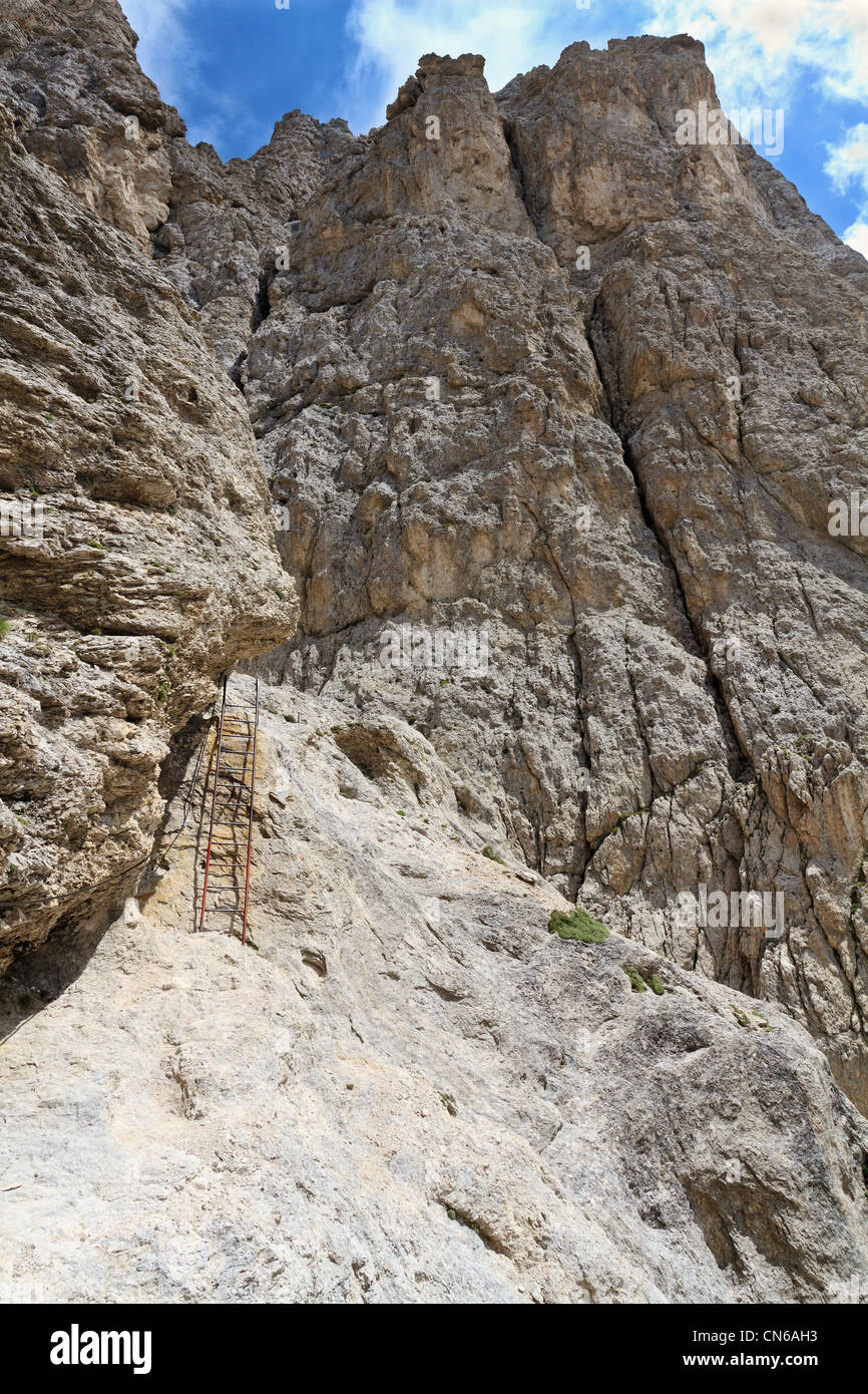 climbing way with metal ladder and steel ropes in Italian Dolomites Stock Photo Alamy