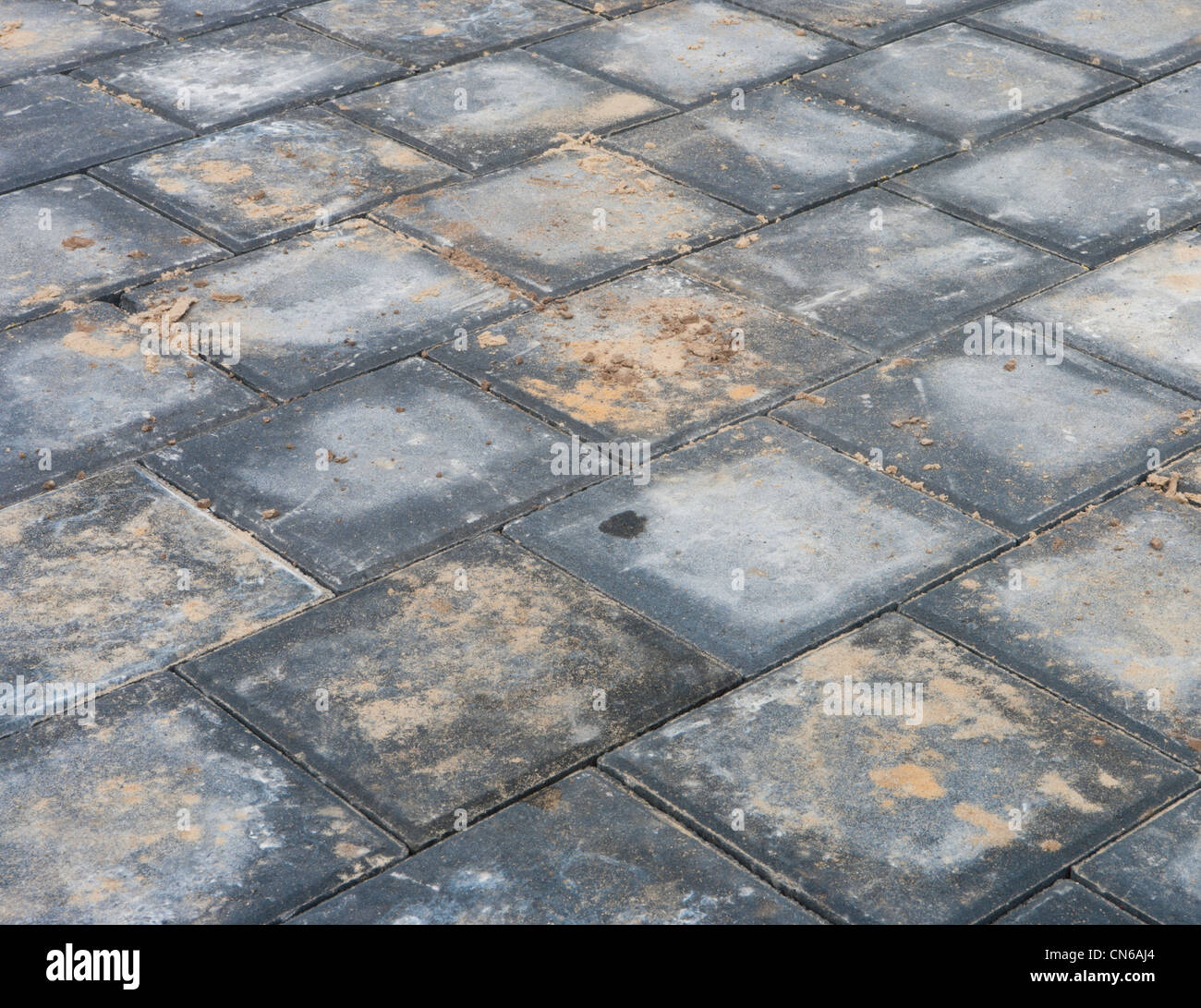 newly paved street paved with concrete bricks Stock Photo