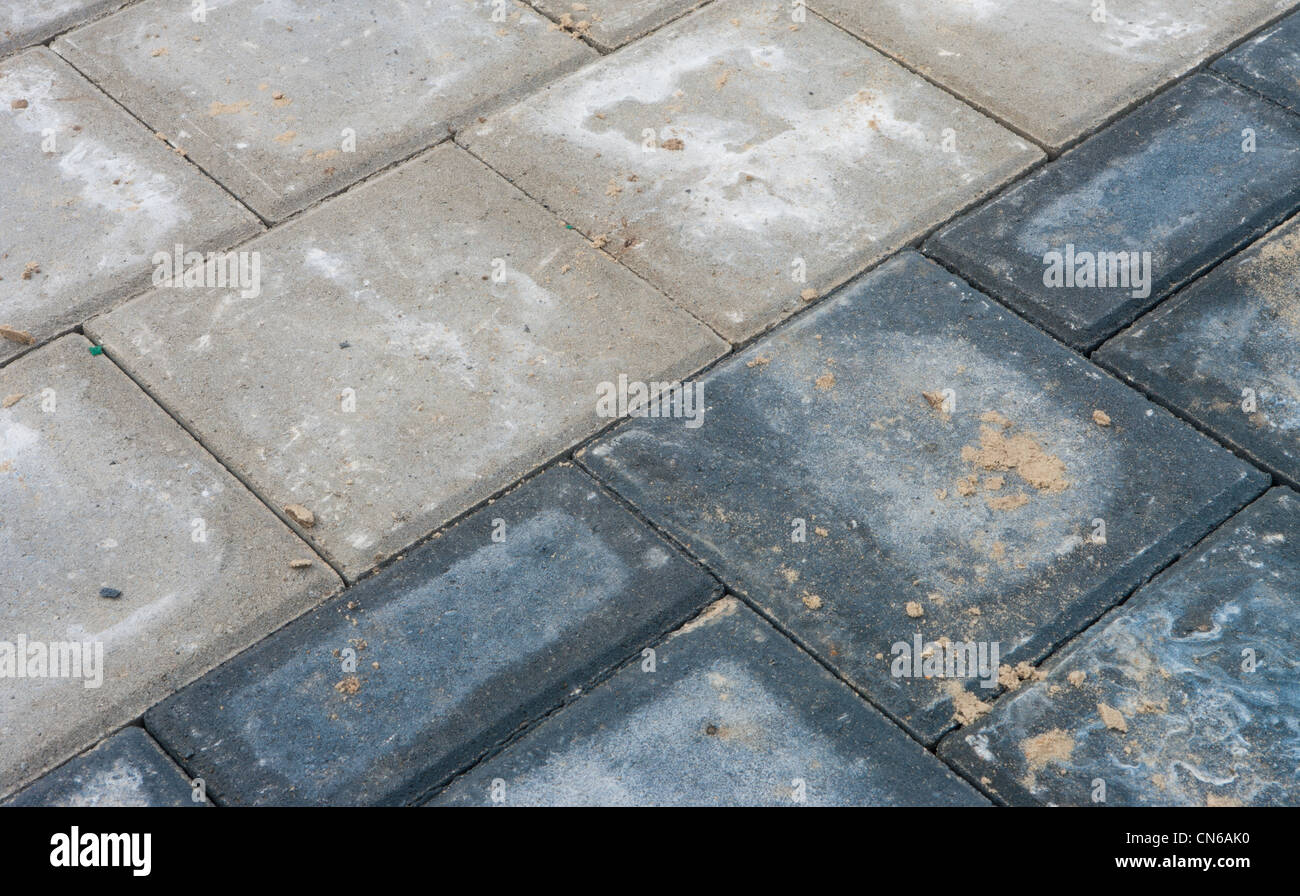 newly paved street paved with concrete bricks Stock Photo