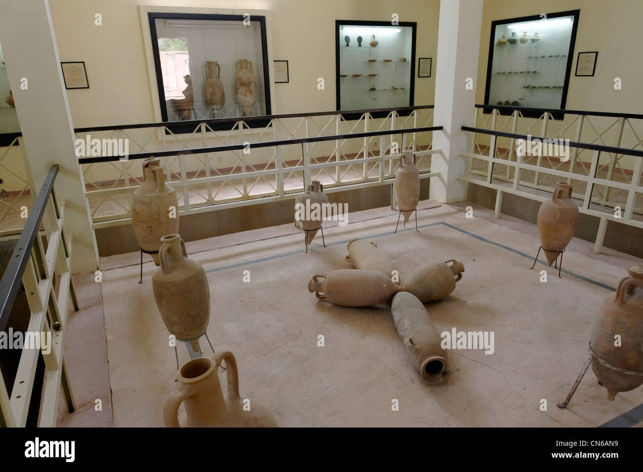 Tripoli. Libya. View of the centre of the museum of number of different amphorae which were used as cinerary urns. Directly Stock Photo