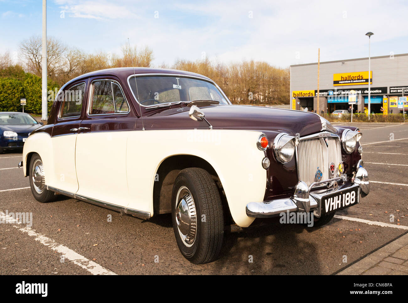 An old two tone Rover 80 a Brittish classic car, Britain. Stock Photo