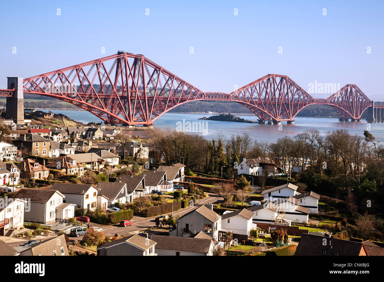 The Forth rail bridge looking over, North Queensferry, Fife, Scotland. Stock Photo