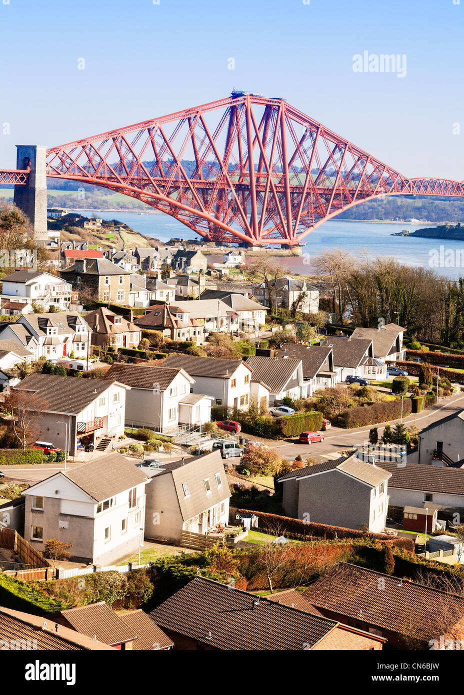 The Forth rail bridge looking over, North Queensferry, Fife, Scotland. Stock Photo