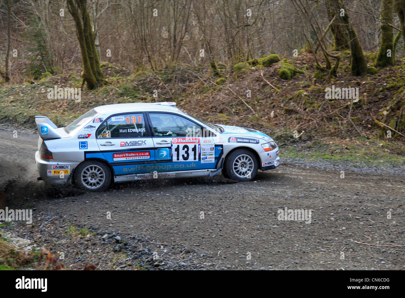 A rally car in the Dyfnant Forest During the Bulldog Rally 2012 Stock ...
