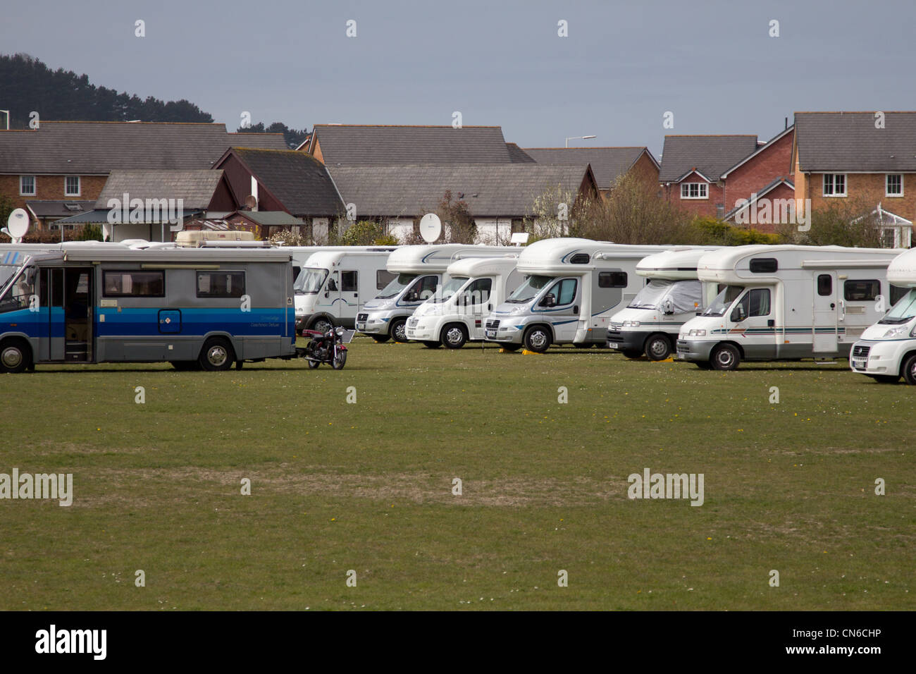 Rows of campervans at the South and West Wales caravan club meeting at Aberystwyth, Easter 2012 Stock Photo