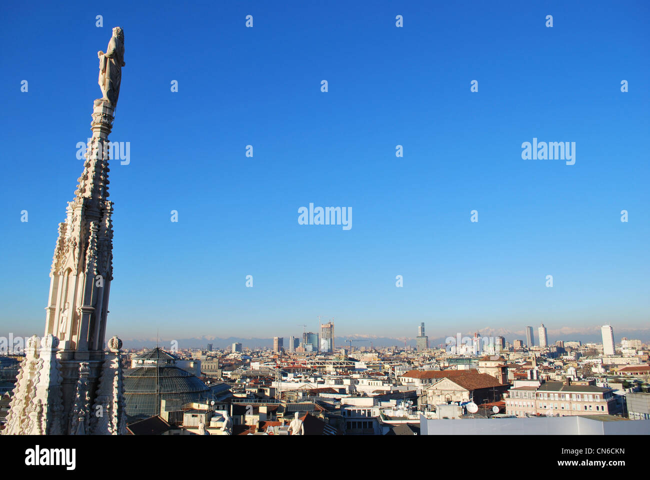 Landscape panoramic view of Milan from Duomo cathedral roof, Lombardy, Italy Stock Photo