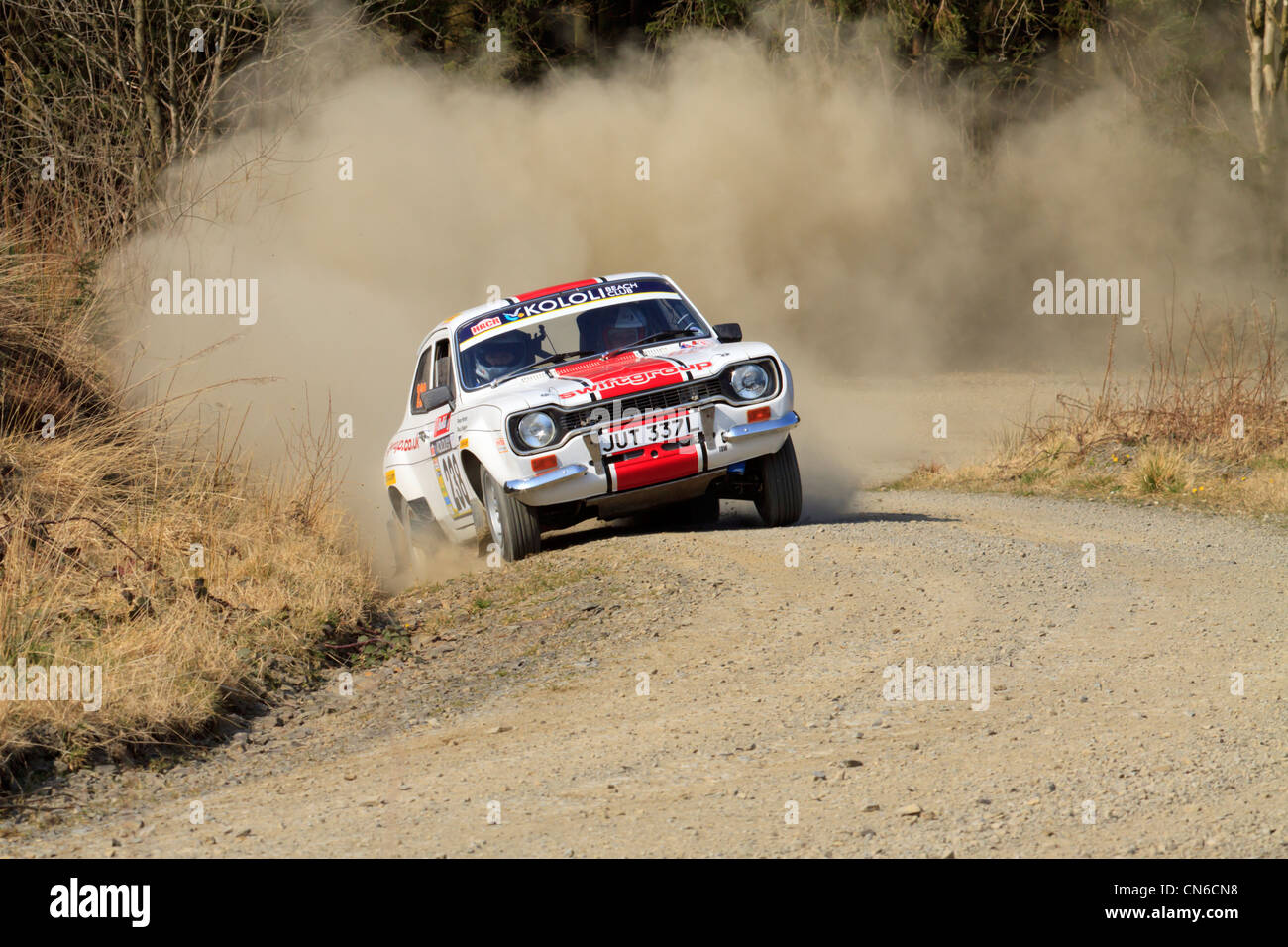 A rally car in the Dyfnant Forest During the Bulldog Rally 2012 Stock Photo