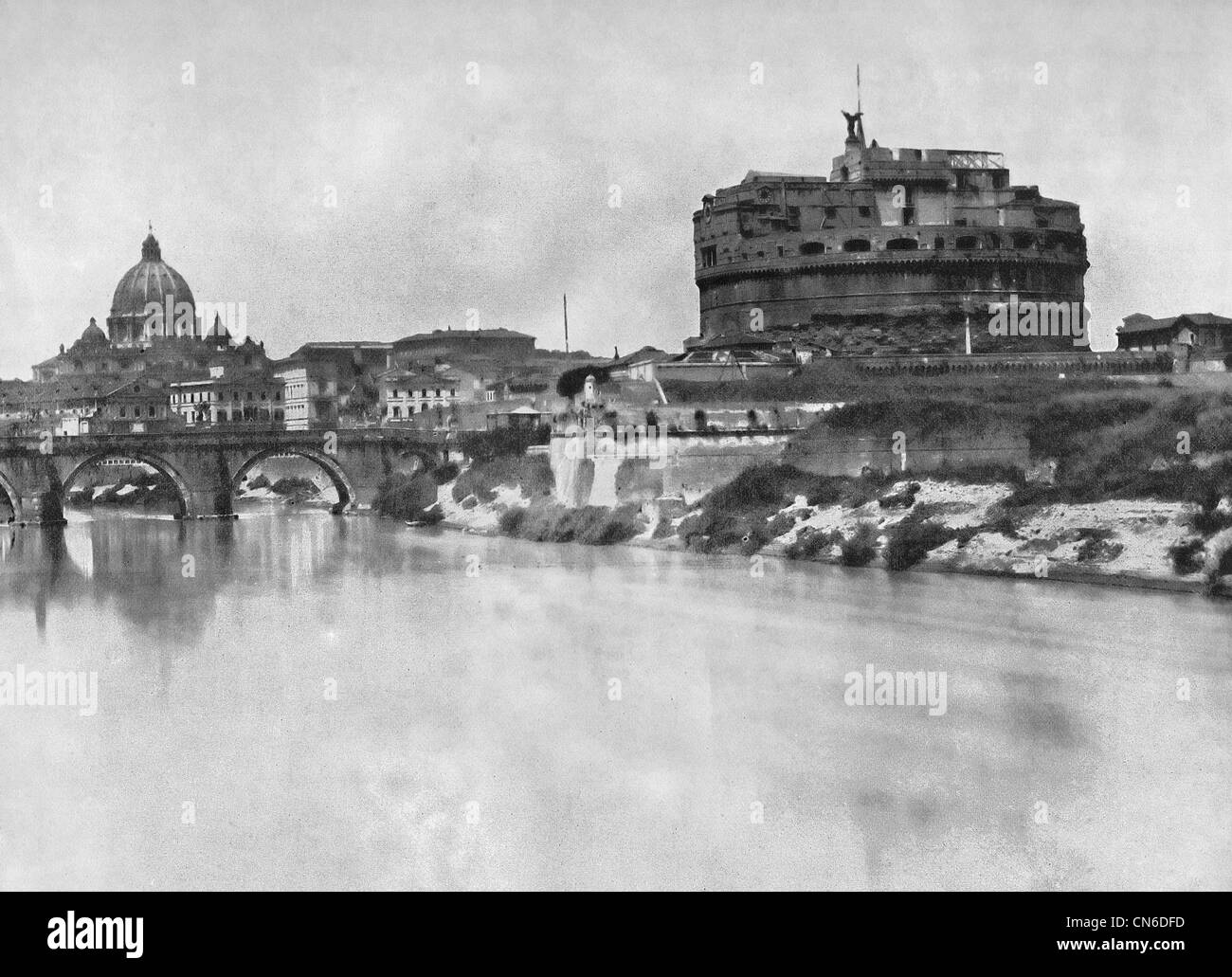 Castle of San Angelo and Tiber, Rome, Italy, circa 1890 Stock Photo