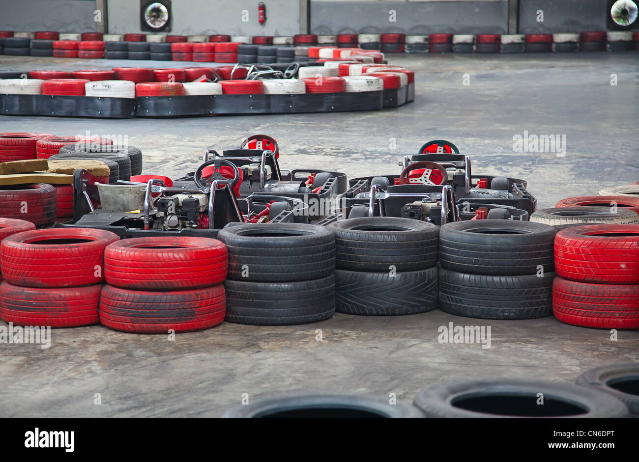 Indoor carting race (carts and safety barriers Stock Photo Alamy