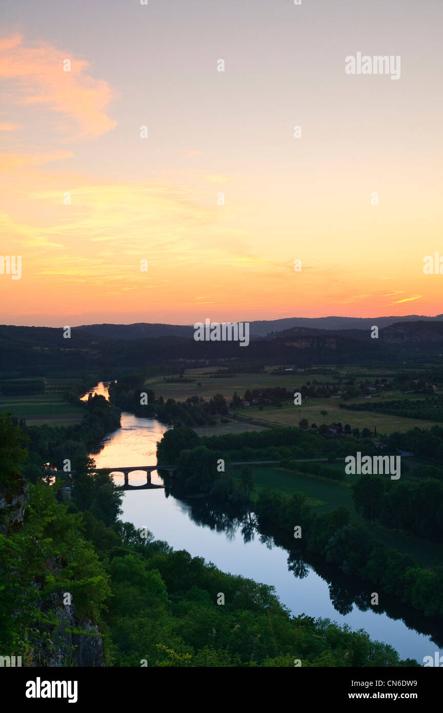 River Dordogne Domme Dordogne Nouvelle-Aquitaine France at sunset Stock Photo