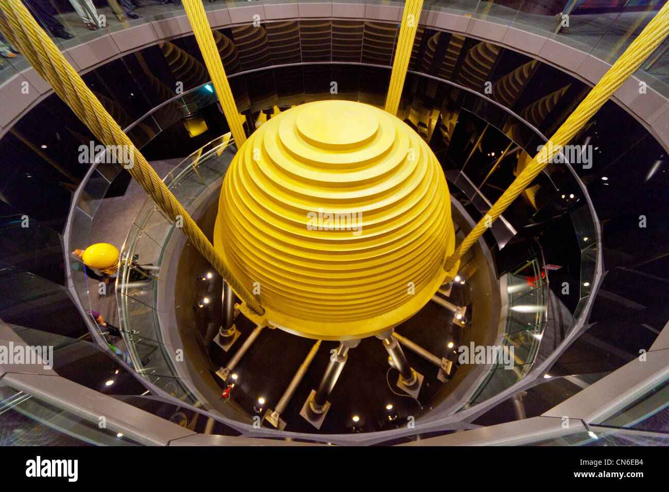 Tuned mass damper pendulum weighing 660 tonnes atop Taipei 101 ...