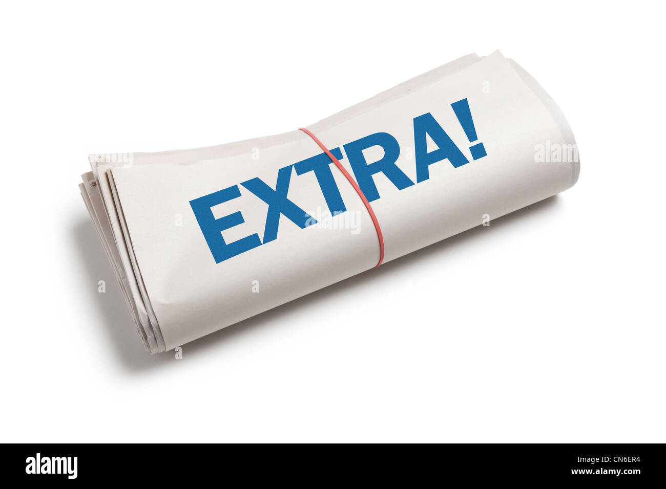 News Extra, Newspaper roll with white background Stock Photo