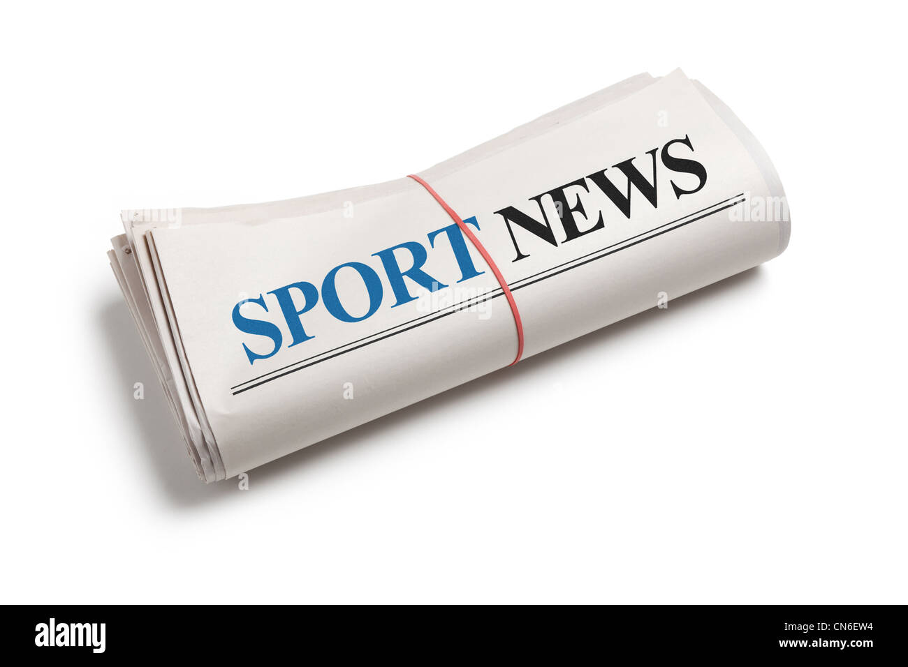 Sport News, Newspaper roll with white background Stock Photo