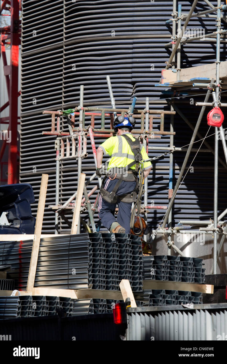 building worker wearing safety equipment during construction of London