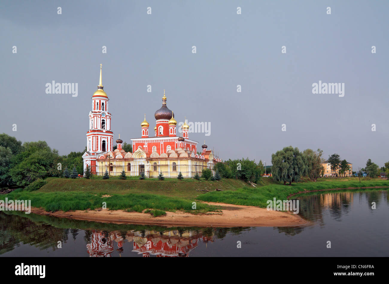 christian orthodox church on river coast Stock Photo