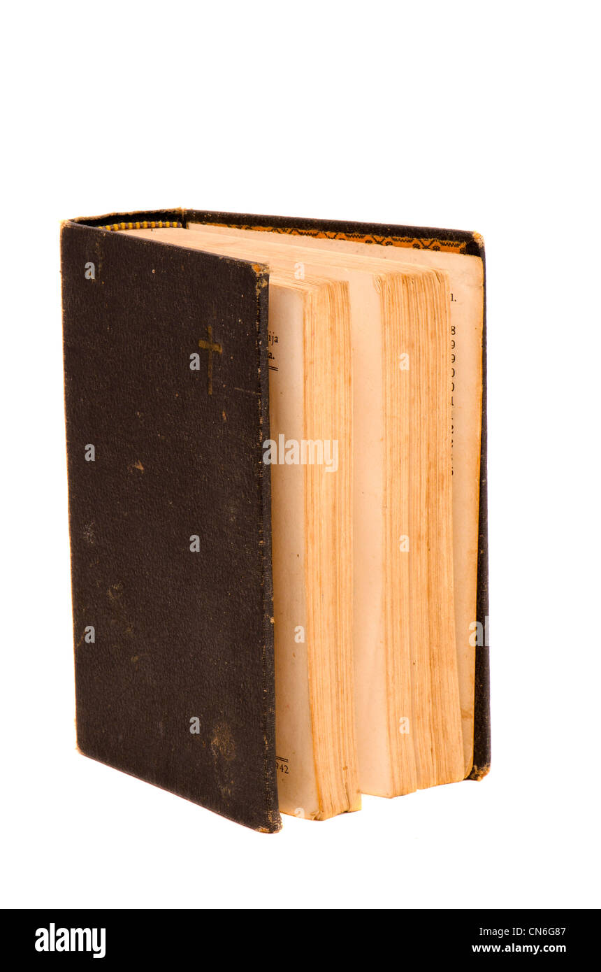 Ancient vintage retro book isolated on white background. Stock Photo