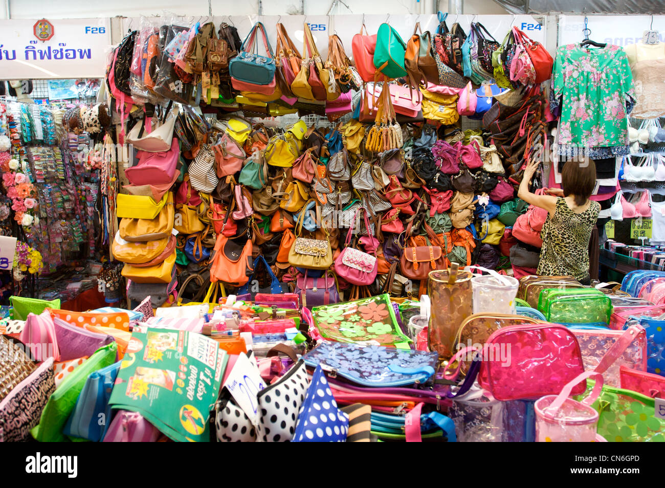 hand bags store,,chiang mai local market, kad luang, chiang mai,Thaialnd Stock Photo