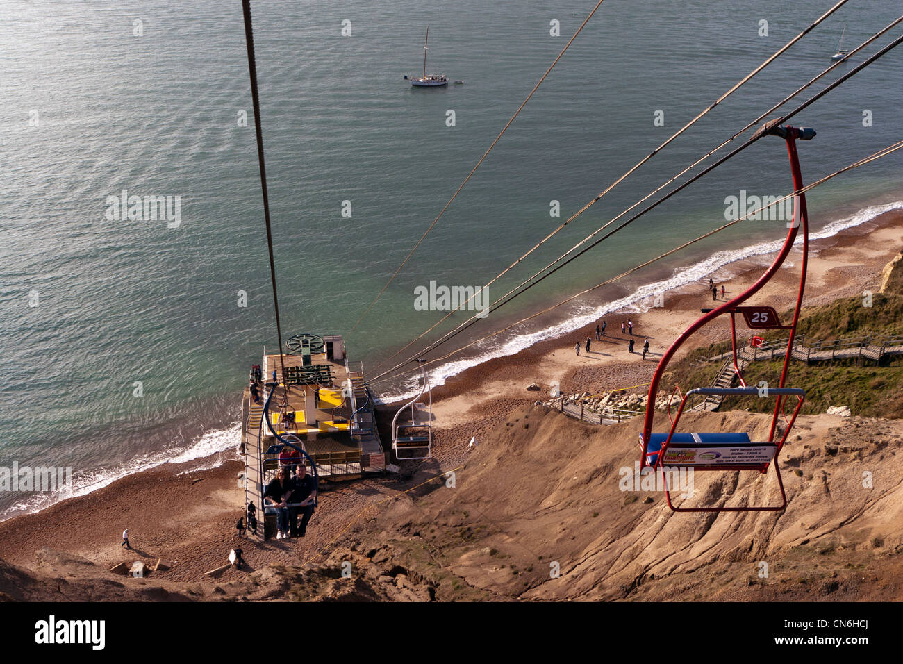 Chair Lift at Needles Park, Alum Bay, Isle of Wight, England, UK Stock